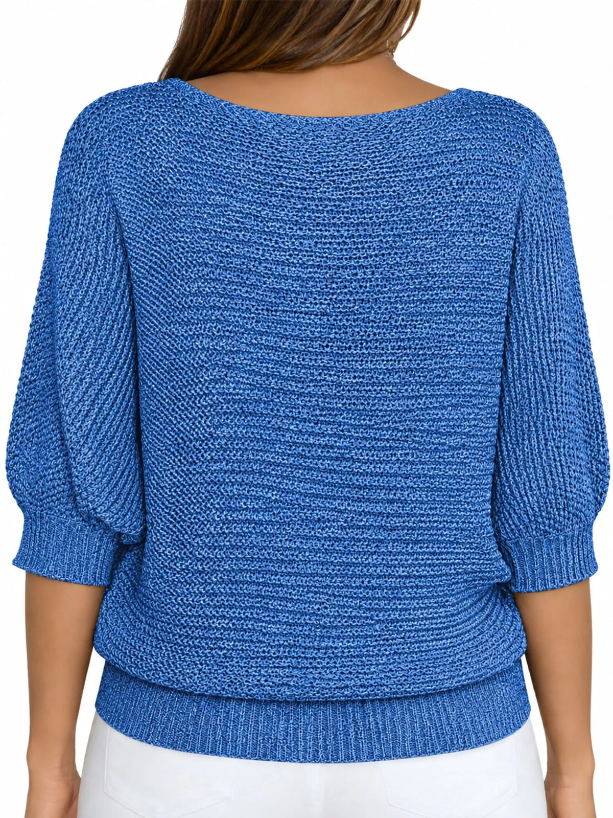 full size boat neck 3/4 sleeve sweater plus | dropsona - neutral - material texture
