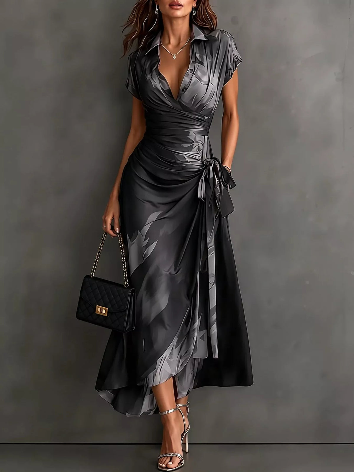 tie detail surplice dress | dropsona - neutral - size reference