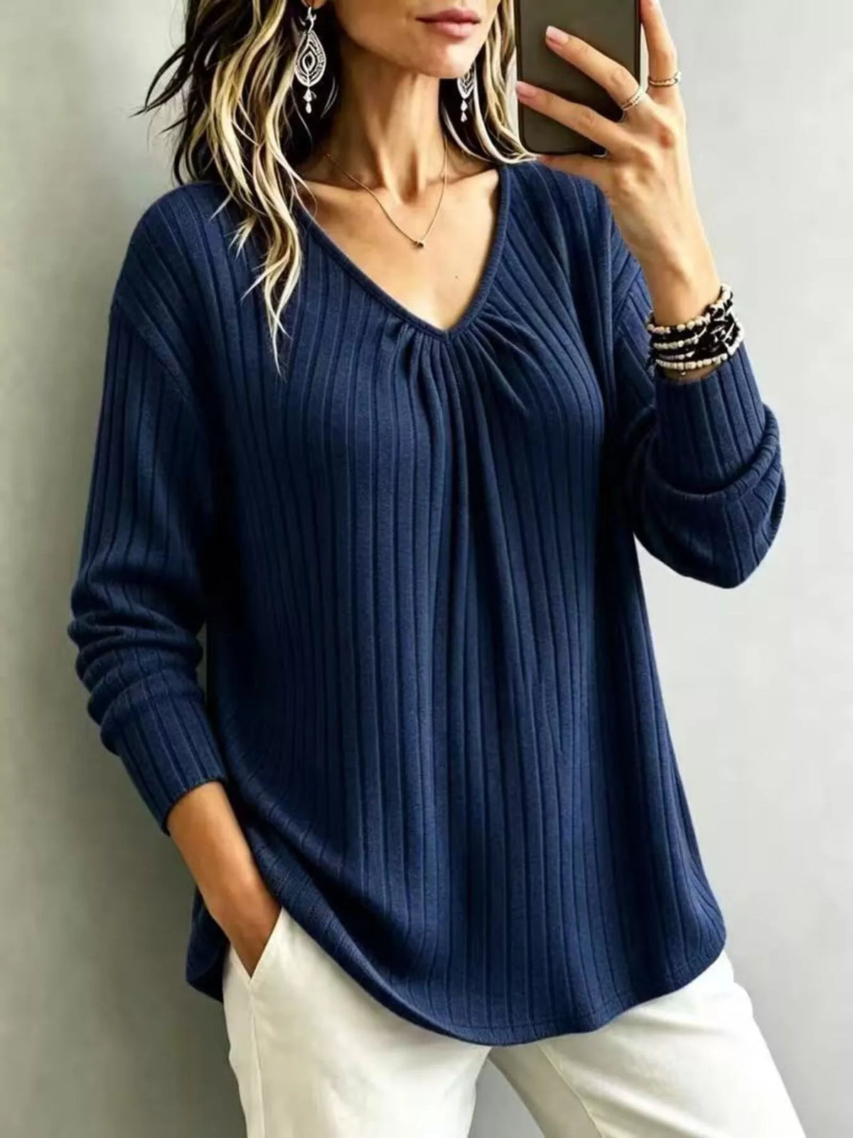 v-neck ribbed long sleeve t-shirt – | dropsona - neutral - usage example