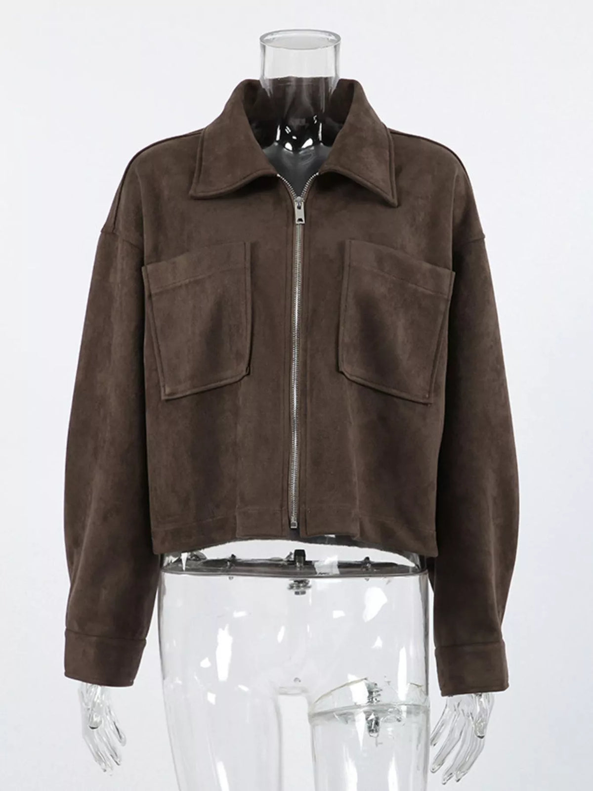 suede utility jacket with front pockets | dropsona - neutral - size reference
