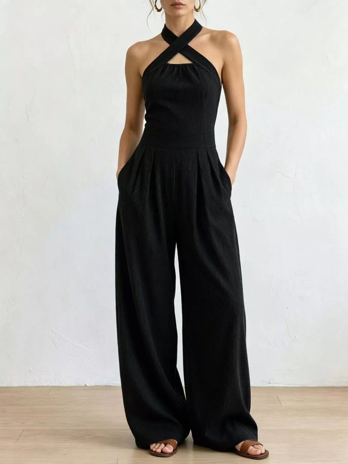 full size halter neck wide-leg jumpsuit plus | dropsona - neutral - packaging