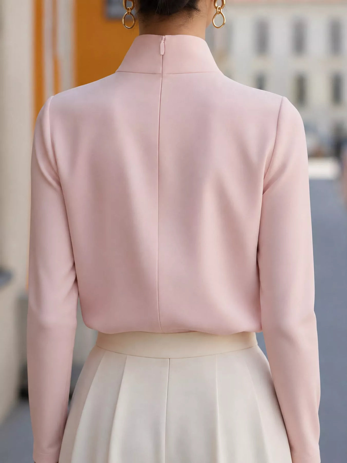 stand-collar long sleeve blouse – basic style fit | dropsona - neutral - usage example