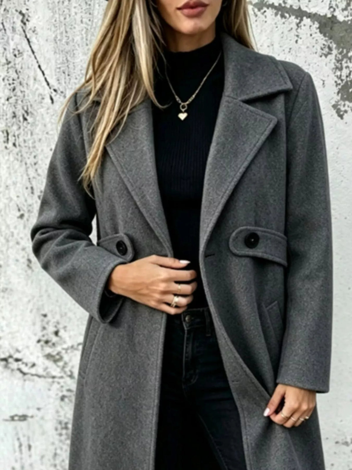 full size lapel collar longline overcoat plus | dropsona - neutral - material texture