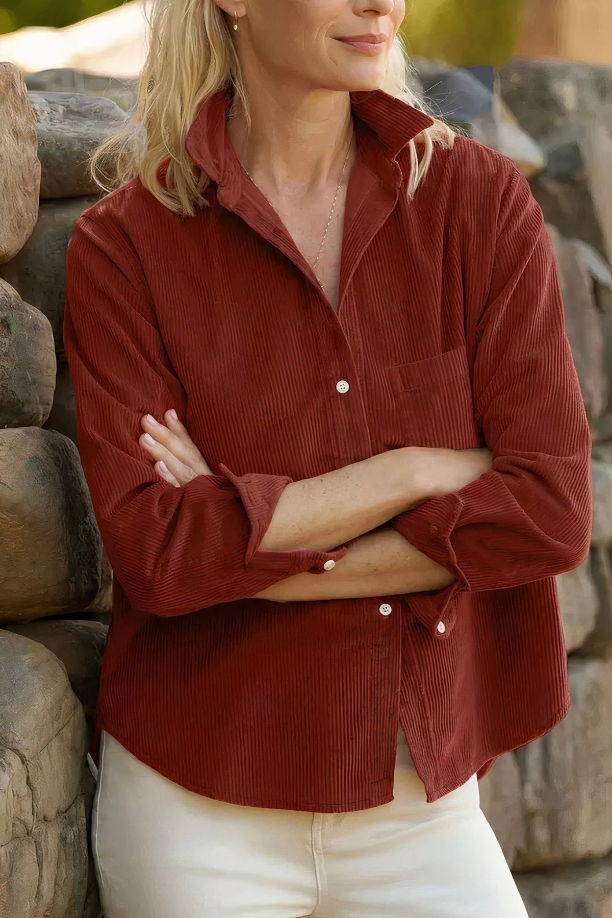 adjustable cuff long sleeve corduroy shirt | dropsona - neutral - everyday use