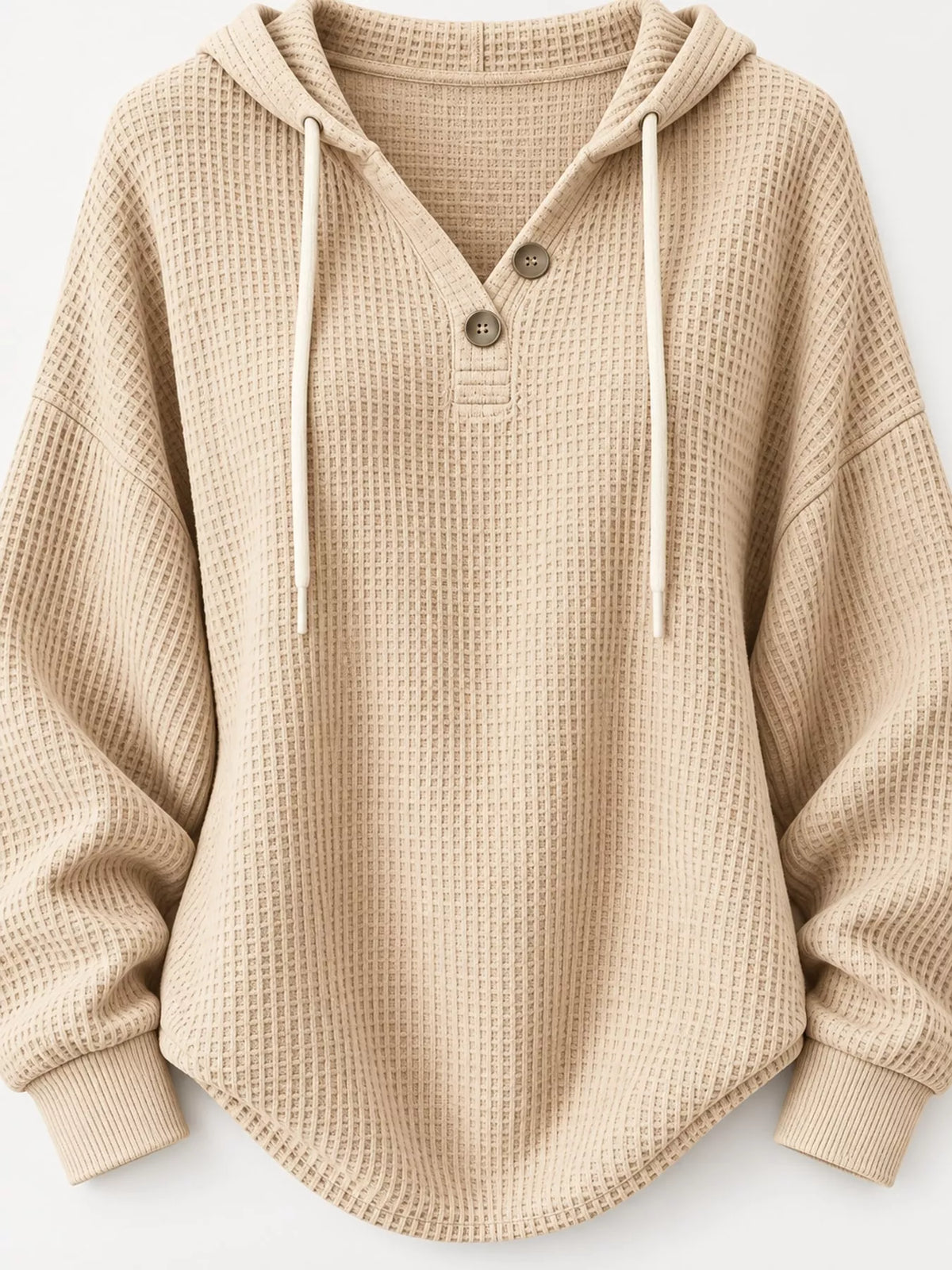 full size waffle knit button detail hoodie plus | dropsona - neutral - size reference