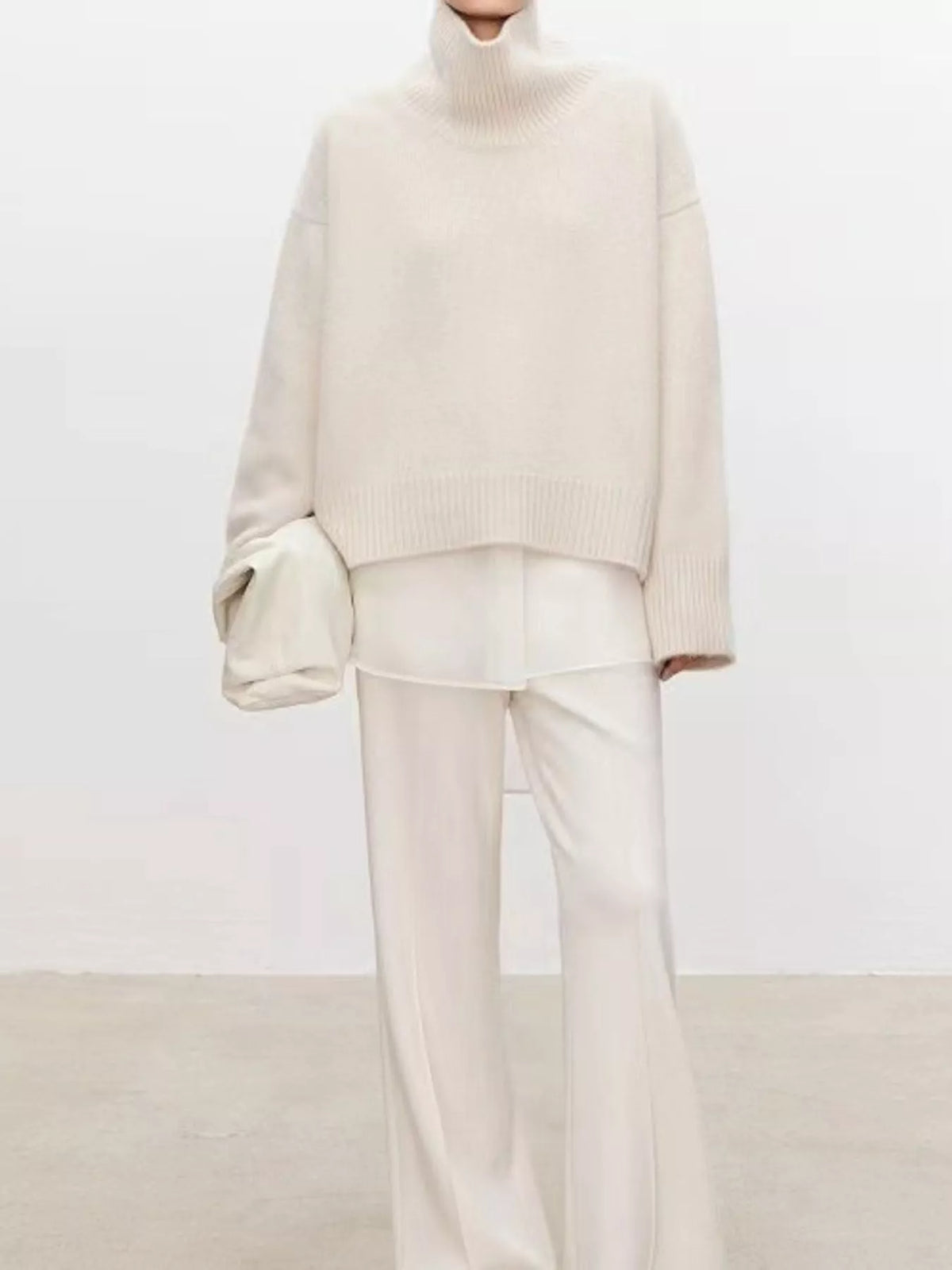 oversized turtleneck wool sweater | dropsona - neutral - front view