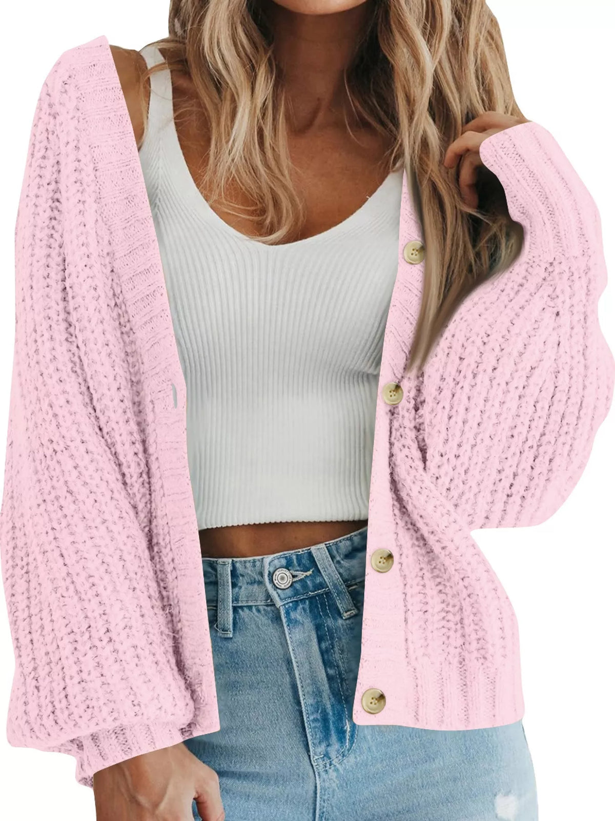 full size chunky knit button-down cardigan plus | dropsona - neutral - packaging