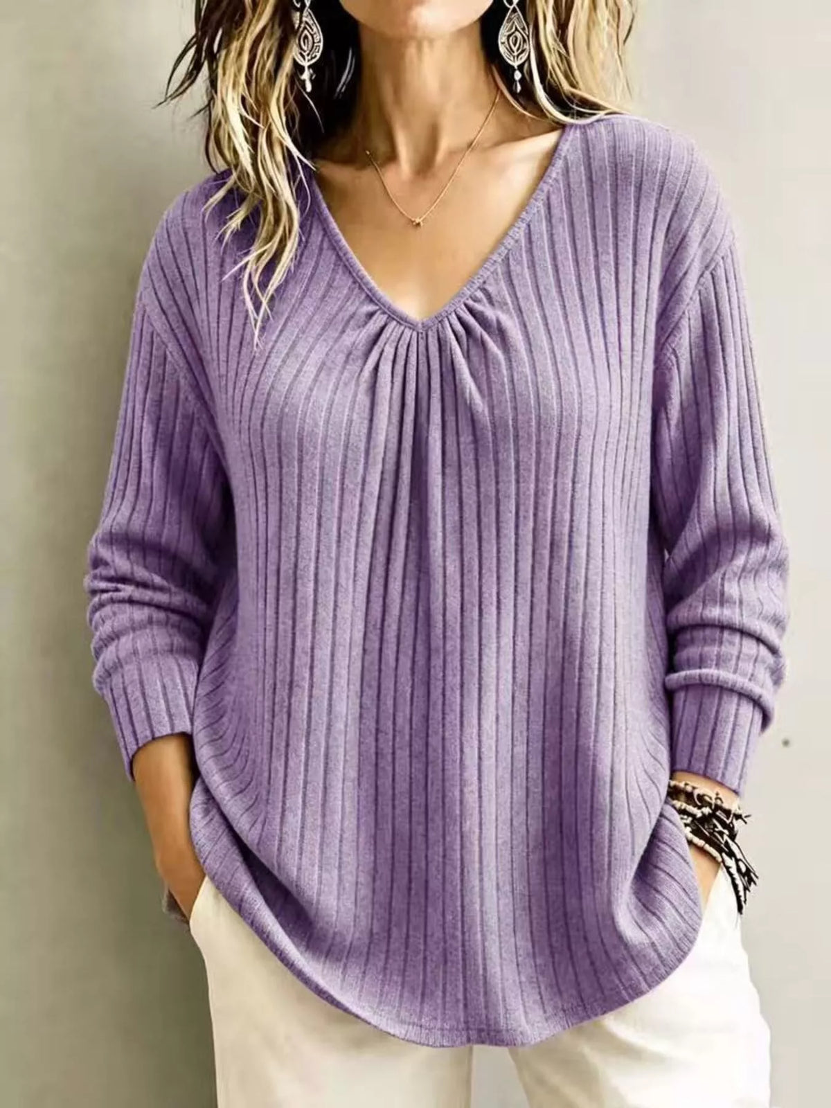 v-neck ribbed long sleeve t-shirt – | dropsona - neutral - packaging