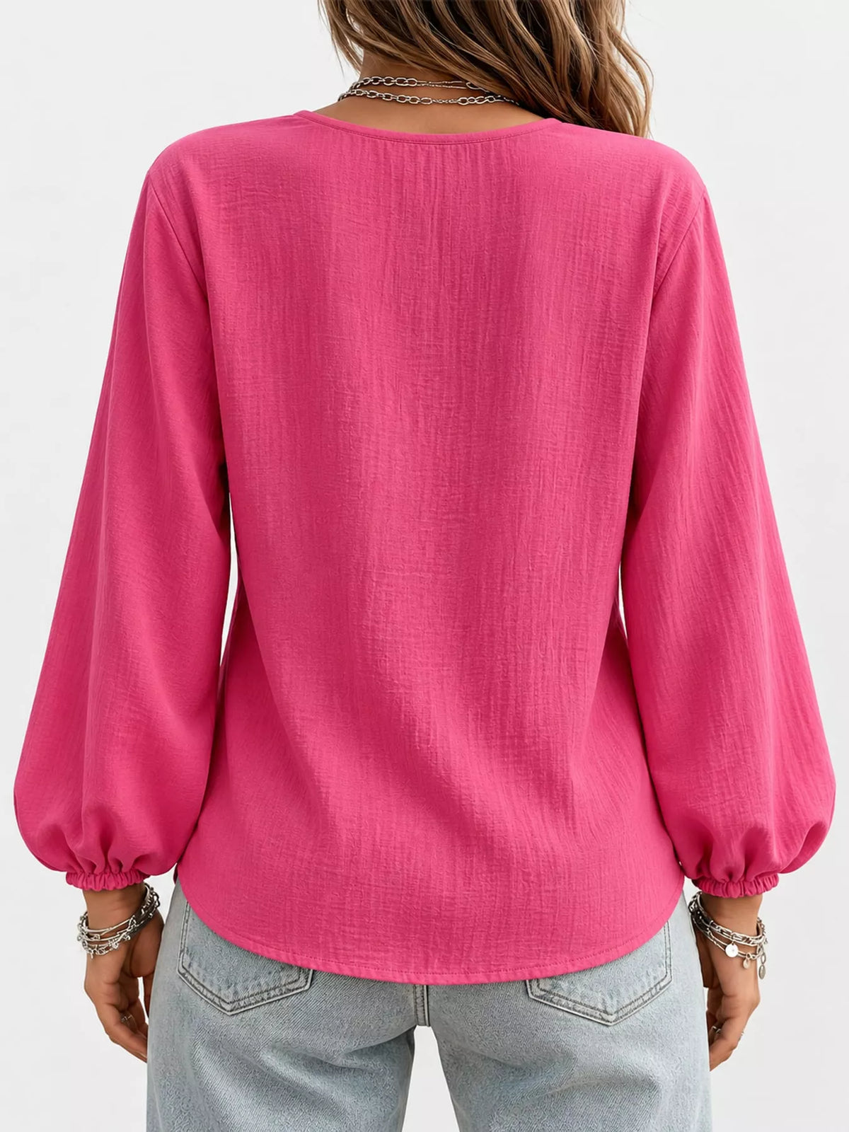 full size elasticated cuffs long sleeve blouse plus | dropsona - neutral - usage example