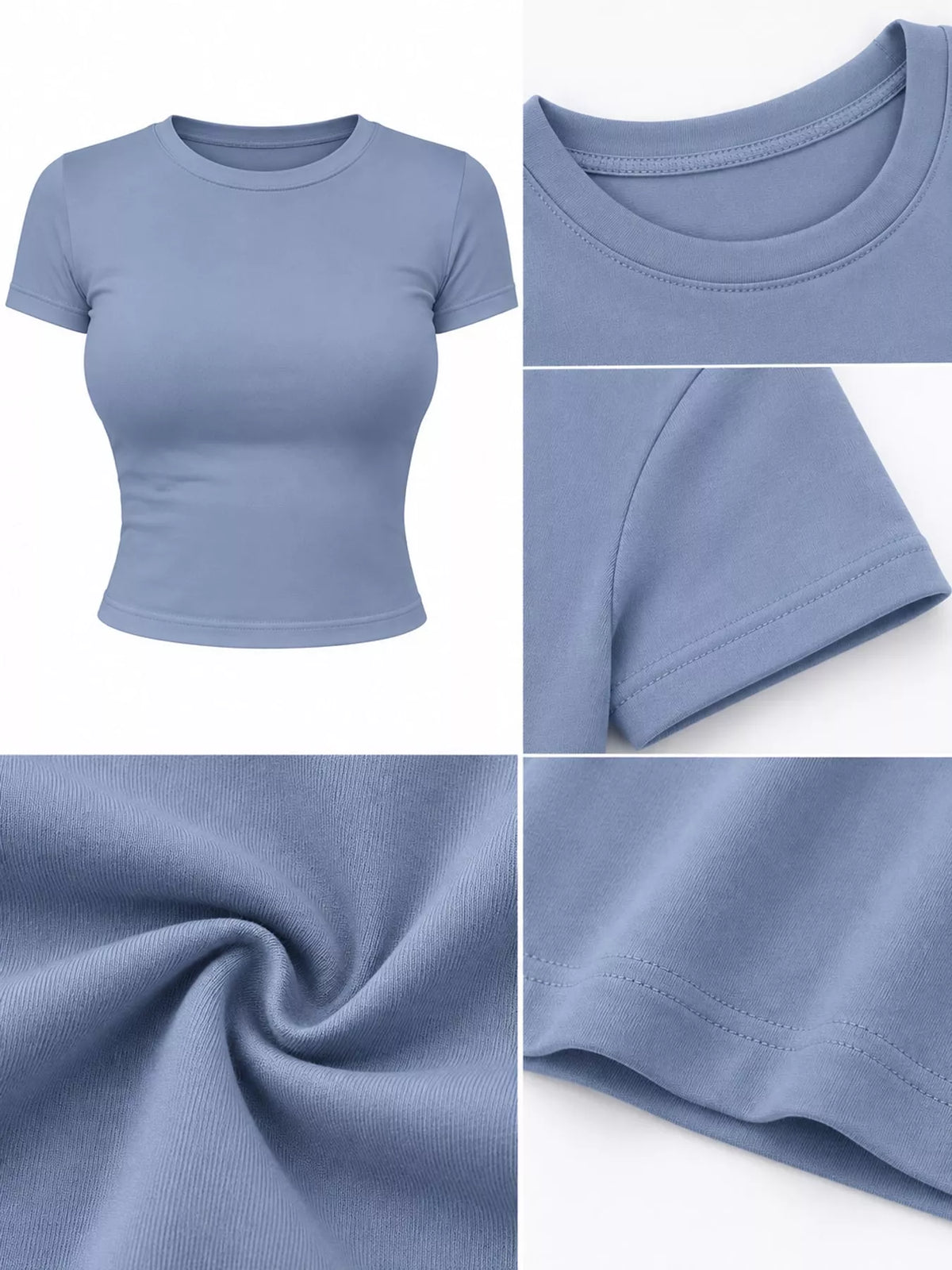 slim fit basic crew neck short sleeve crop t-shirt | dropsona - neutral - size reference