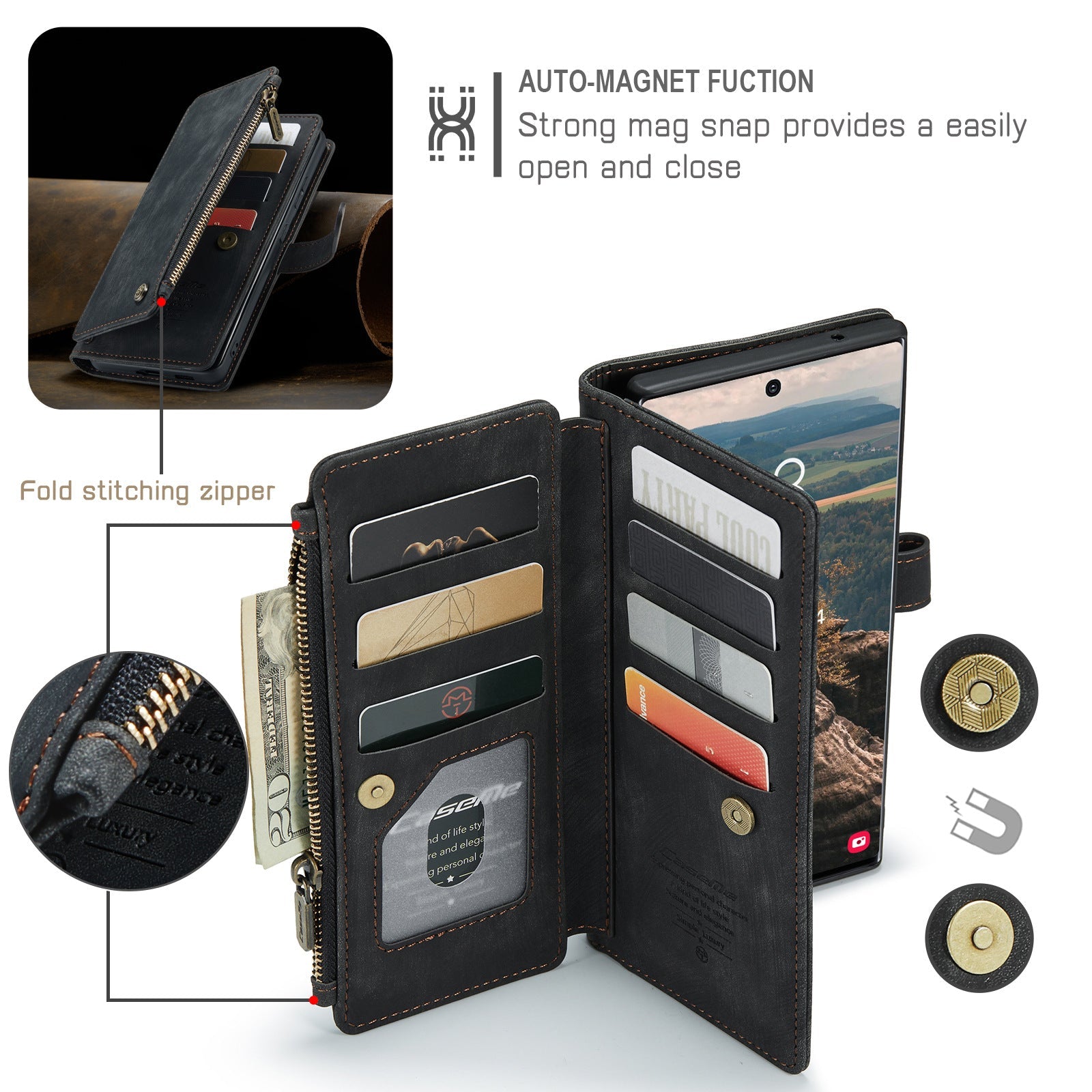 premium wallet case for iphone x to 14 | dropsona - neutral - close-up detail