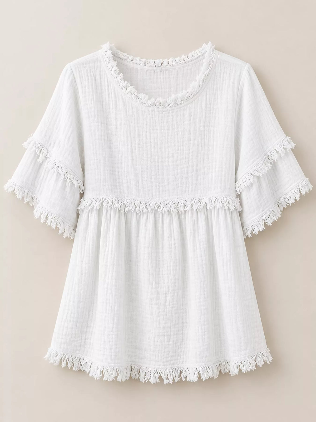 full size frayed edge textured blouse plus | dropsona - neutral - packaging
