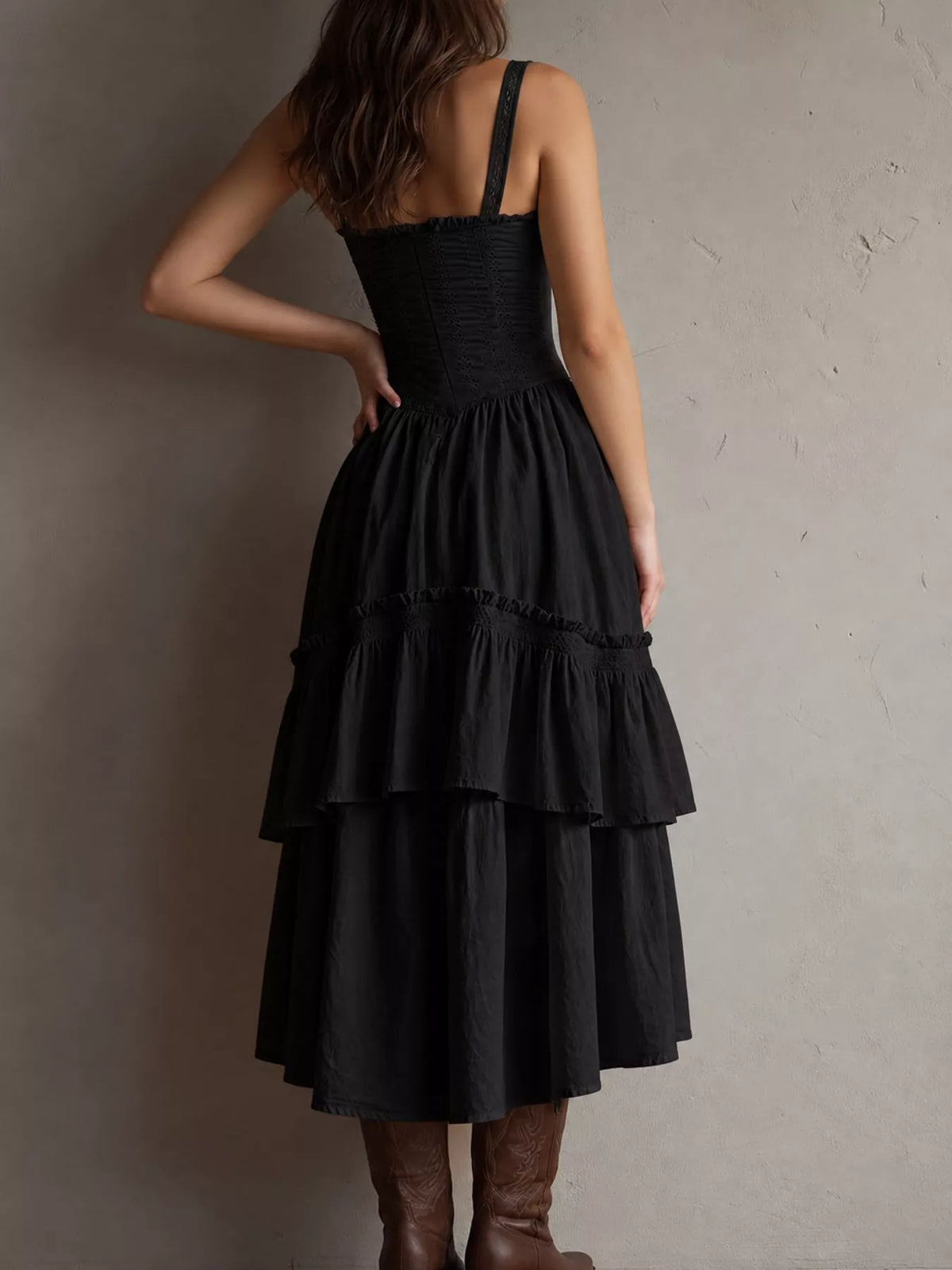 full size layered ruffle midi dress plus | dropsona - neutral - size reference