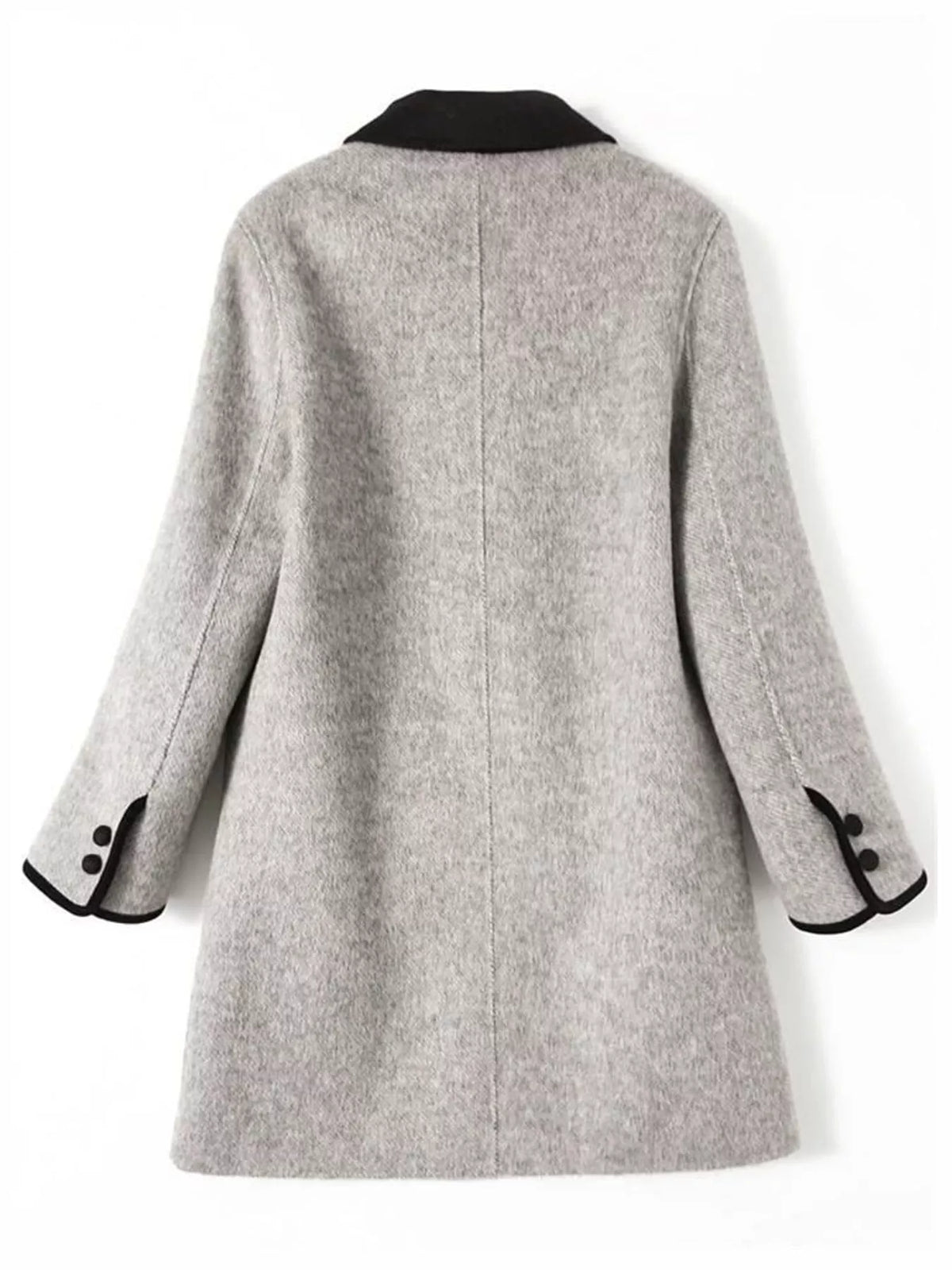plus size double-breasted coat with contrast trim | dropsona - neutral - front view