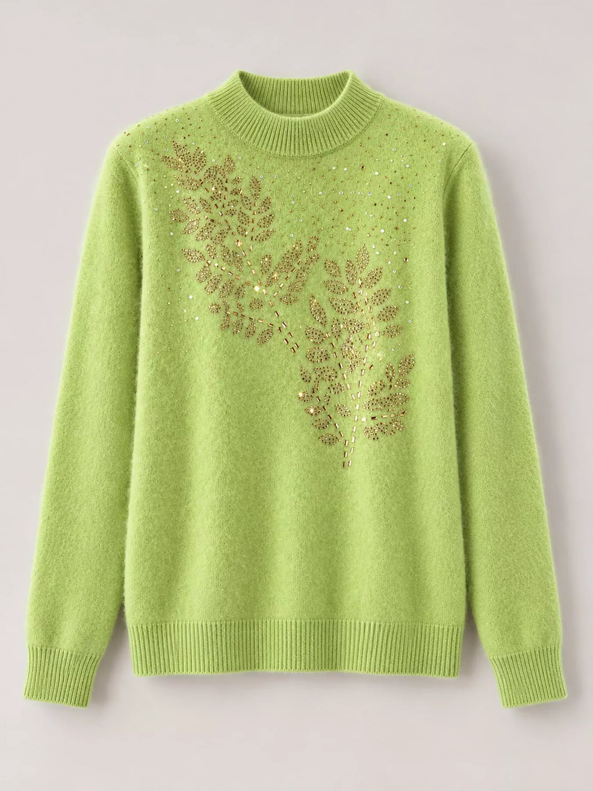 rhinestone leaf mock neck sweater | dropsona polyester - neutral - usage example