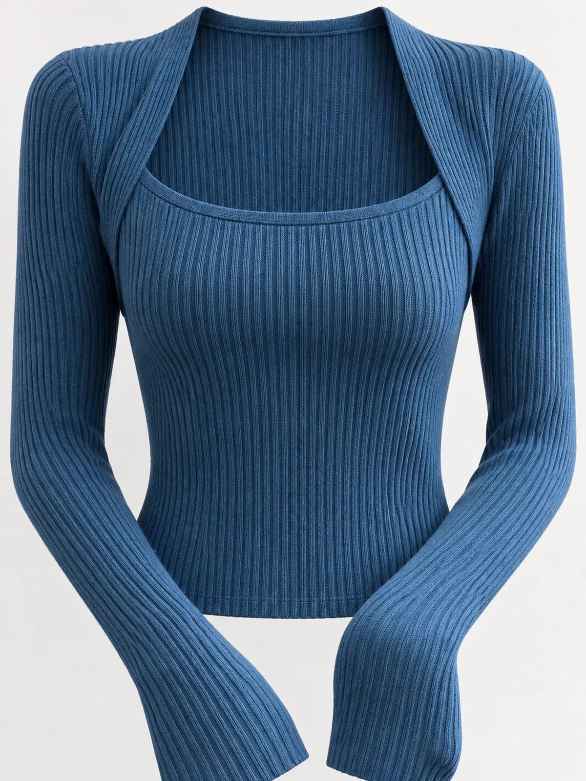 square neck ribbed knit slim-fit top | dropsona - neutral - usage example