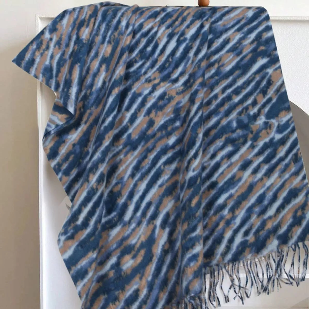fringe printed scarf – filadelfia | dropsona polyester fiber - neutral - front view