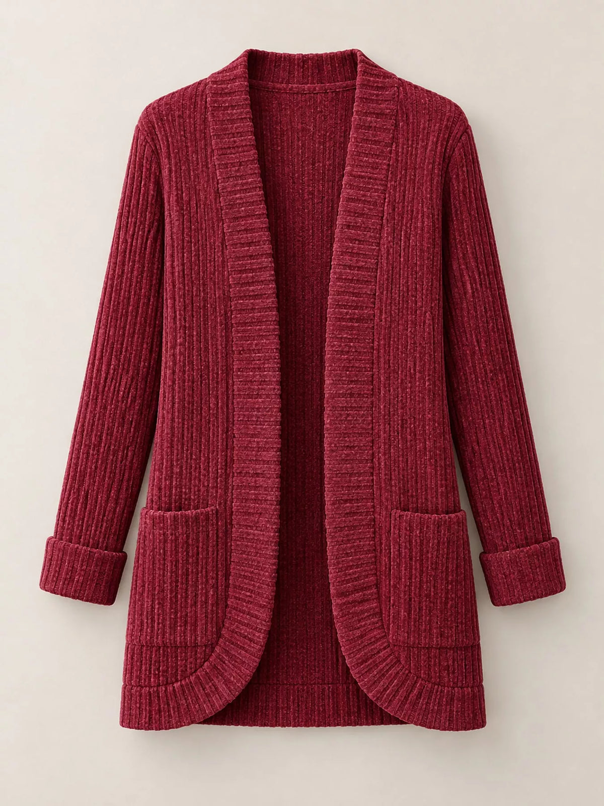 ribbed knit open front cardigan with pockets | dropsona - neutral - usage example