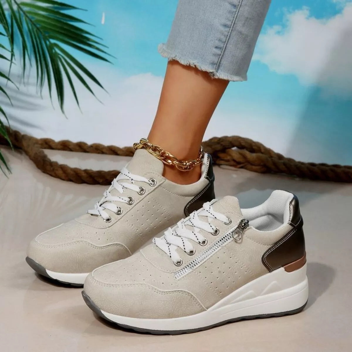 platform lace up sneakers – dear monkey | dropsona - neutral - material texture