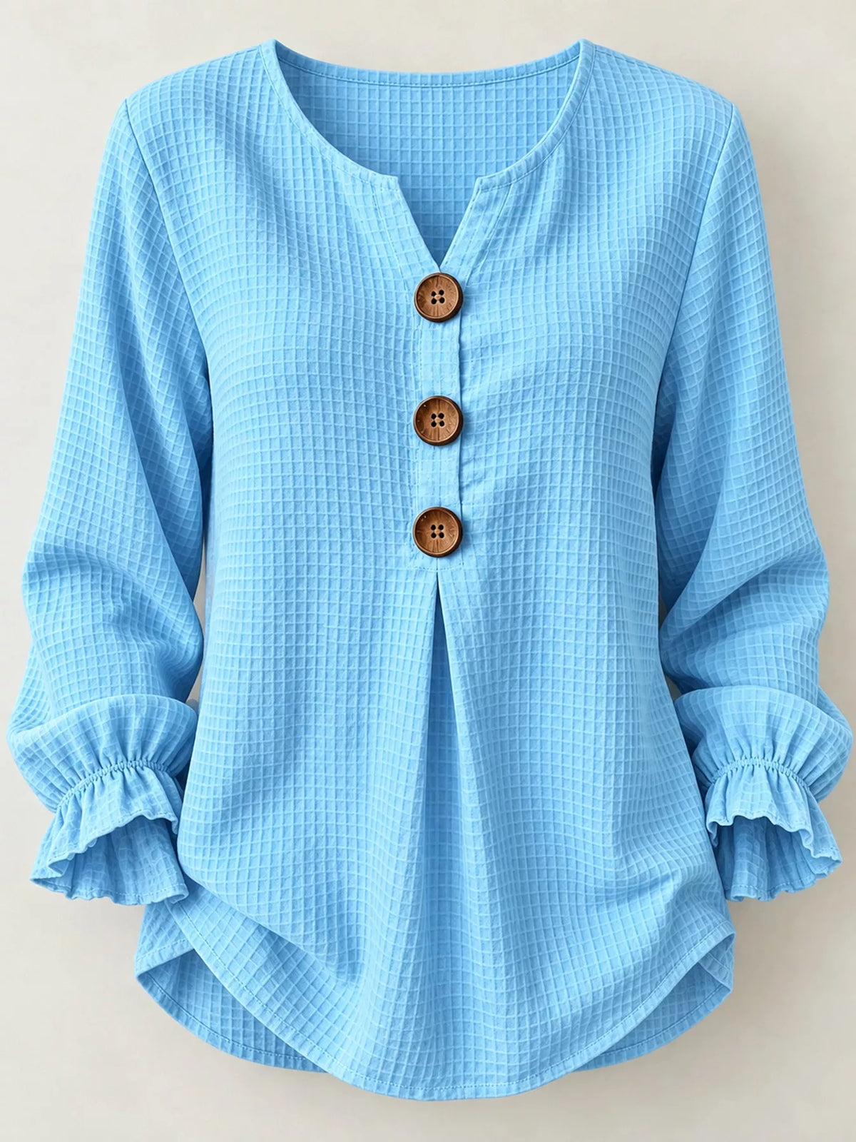 full size waffle knit flounce sleeve blouse plus | dropsona - neutral - packaging