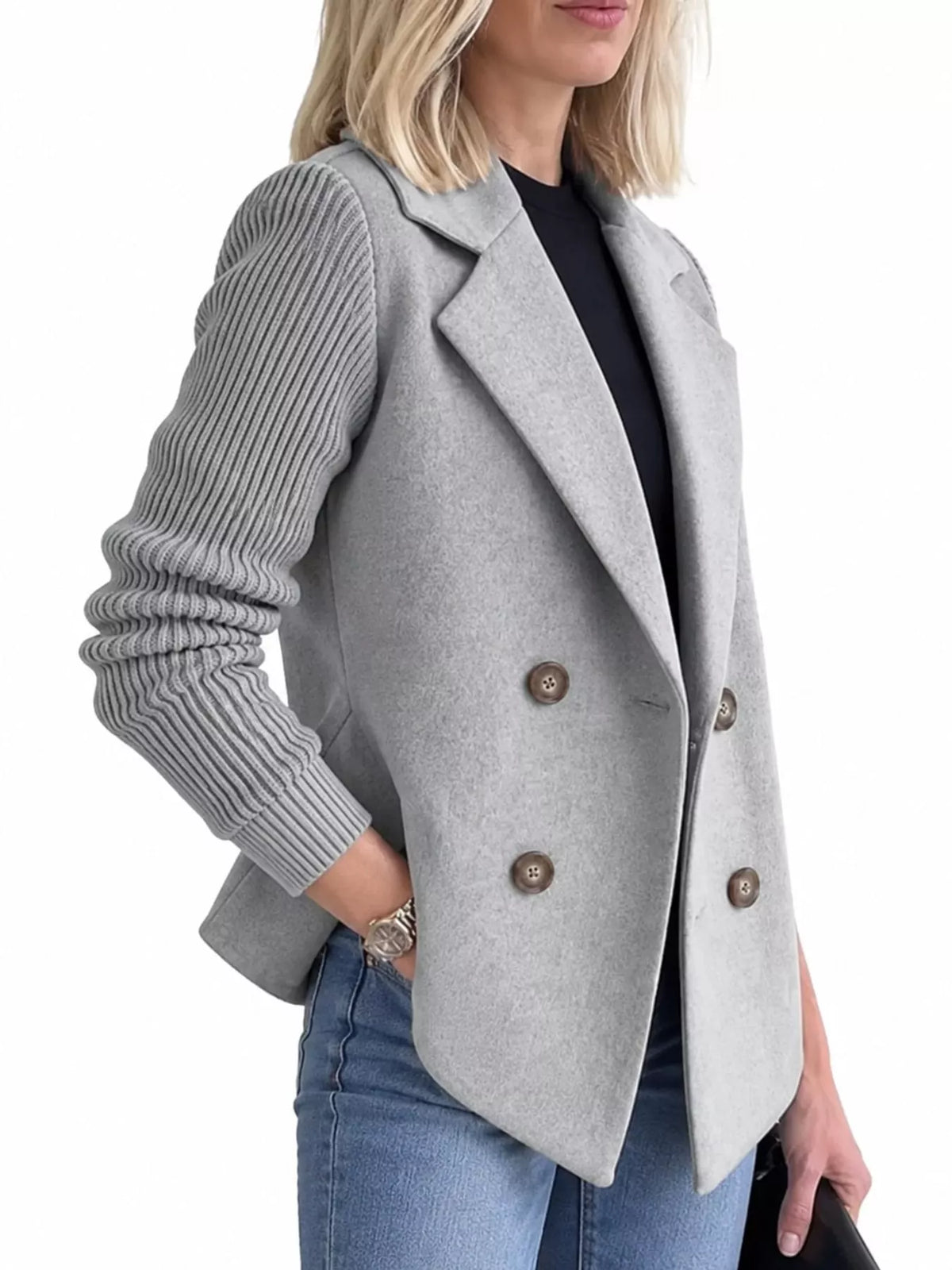 full size double-breasted hybrid blazer with ribbed | dropsona - neutral - usage example