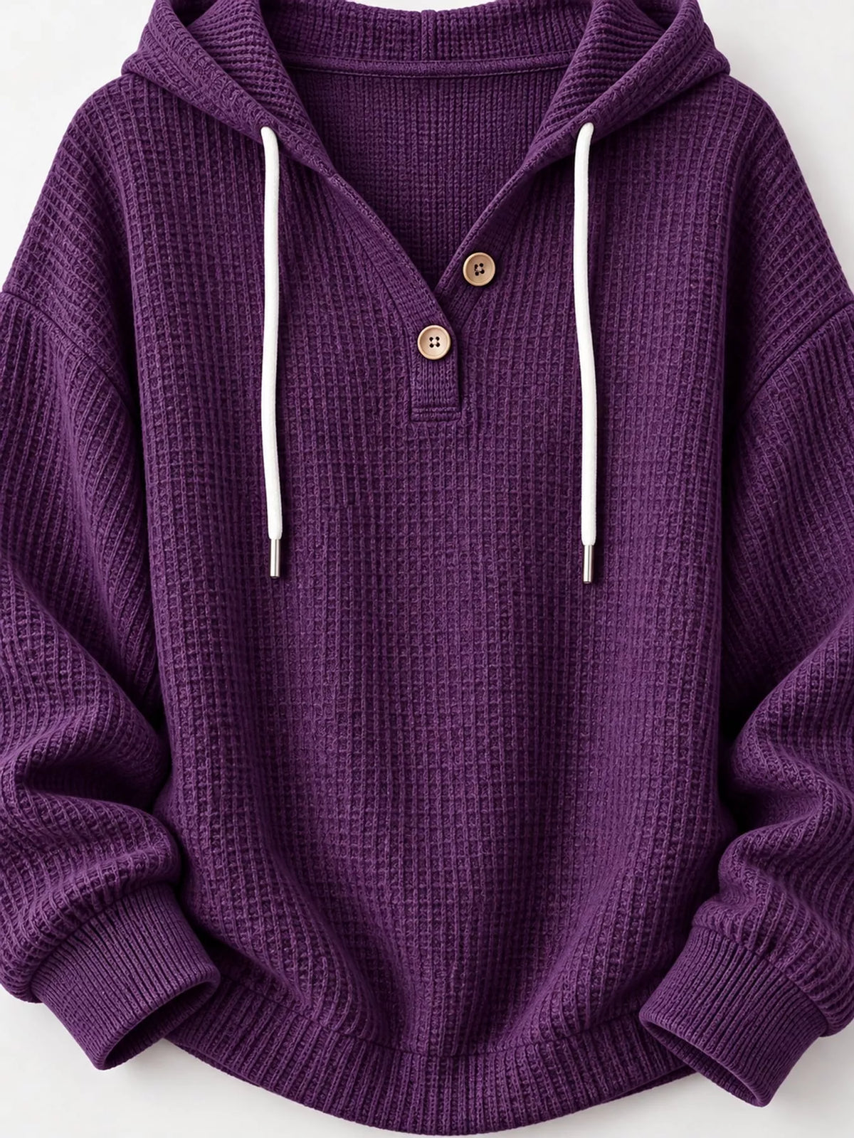 full size waffle knit button detail hoodie plus | dropsona - neutral - front view