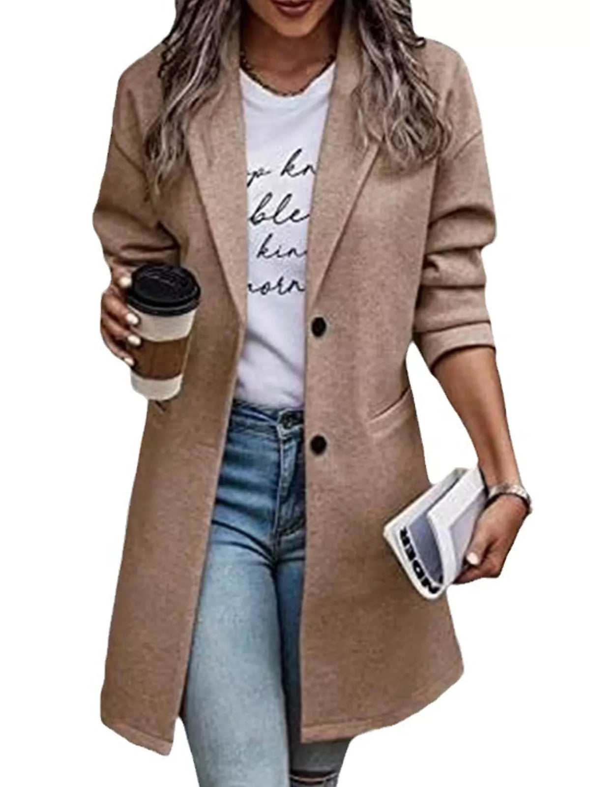 full size lapel collar button up coat plus | dropsona - neutral - size reference