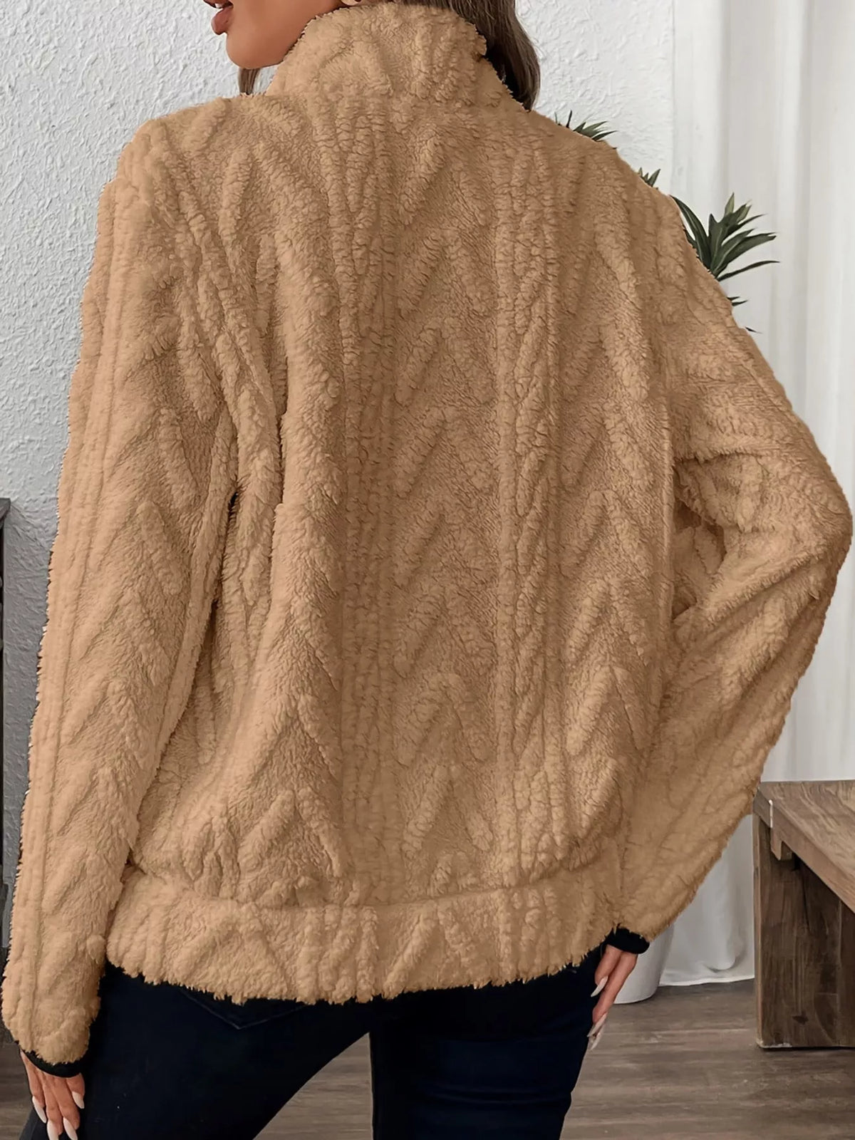 full size quarter-zip sherpa sweatshirt plus | dropsona - neutral - material texture