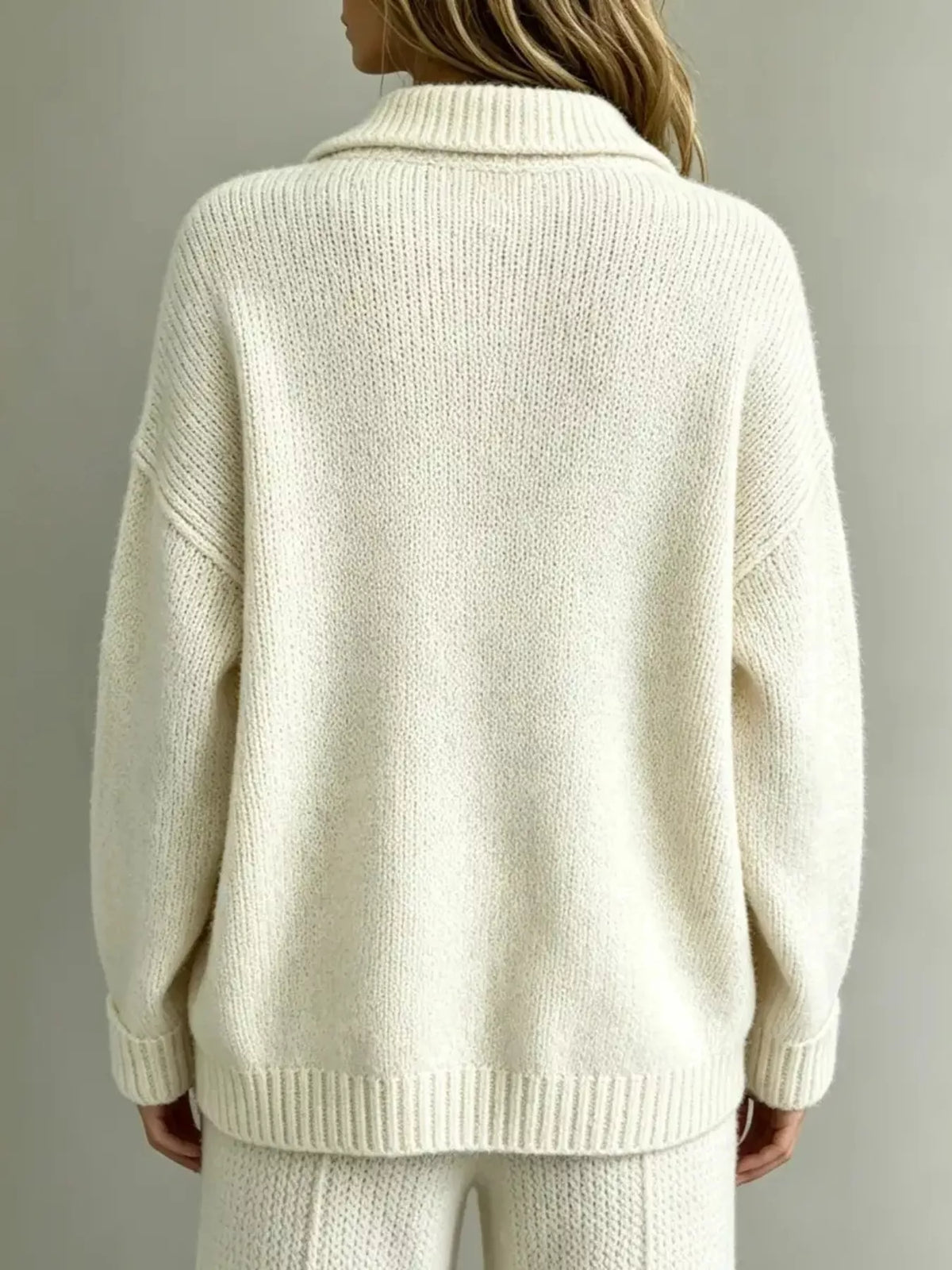 button detail dropped shoulder sweater – buttoned | dropsona - neutral - front view
