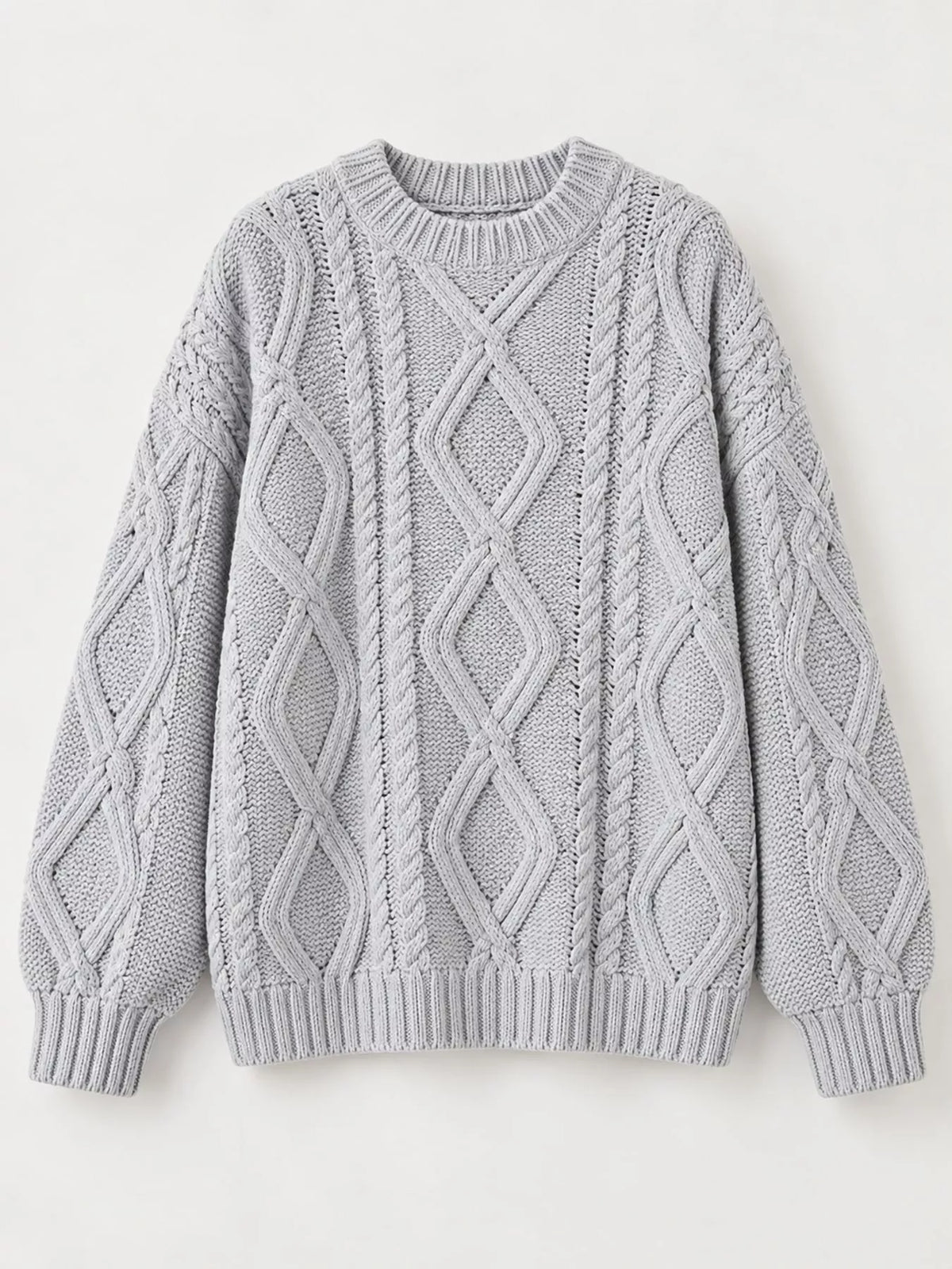 full size cable-knit round neck sweater plus | dropsona - neutral - close-up detail