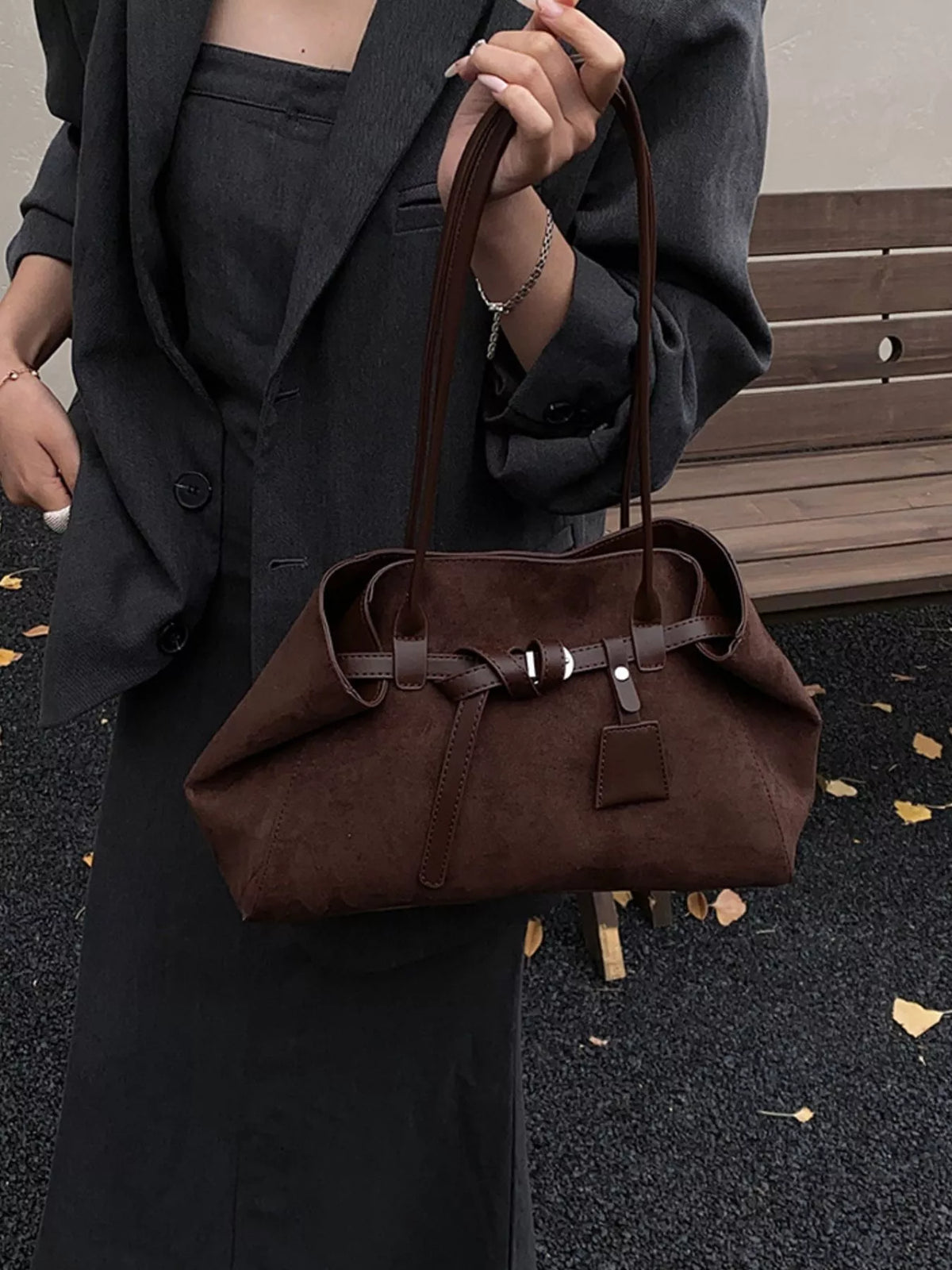 buckle detail shoulder bag – stylish sling | dropsona - neutral - size reference