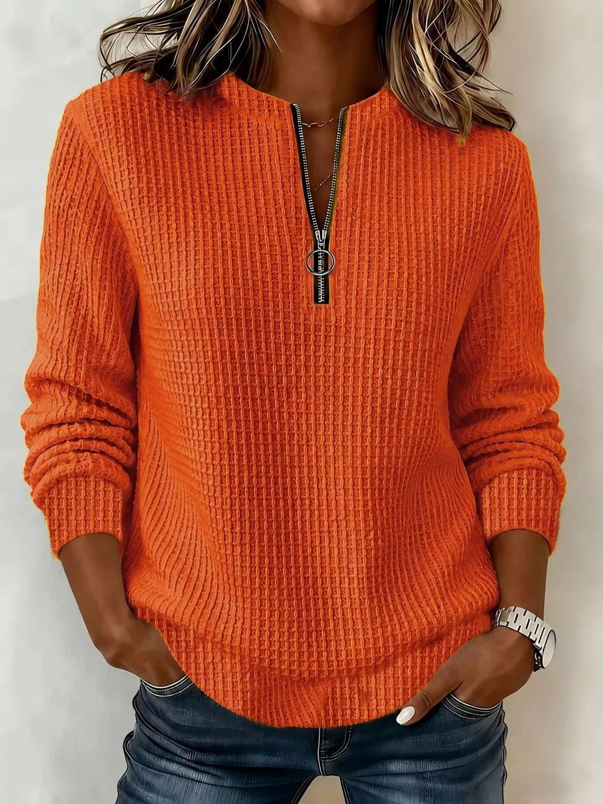 full size quarter-zip textured sweatshirt plus | dropsona - neutral - packaging