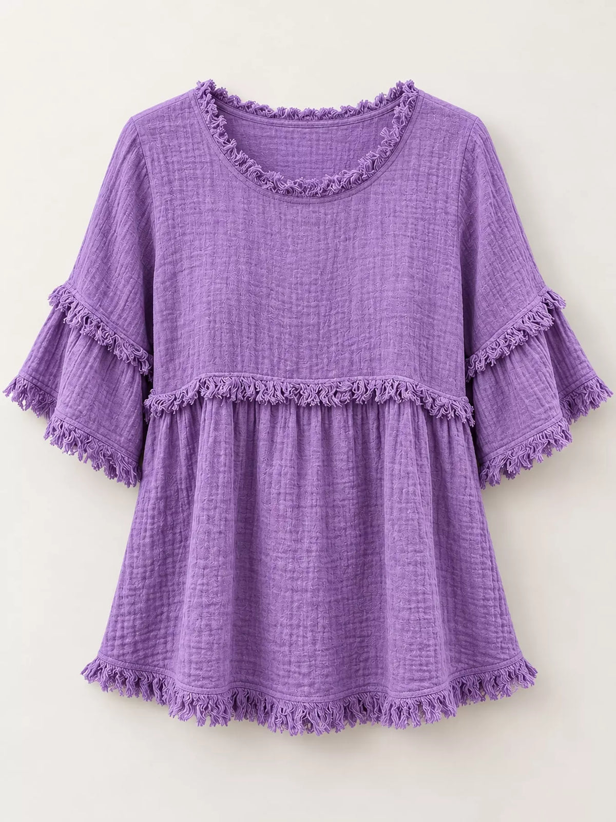 full size frayed edge textured blouse plus | dropsona - neutral - usage example