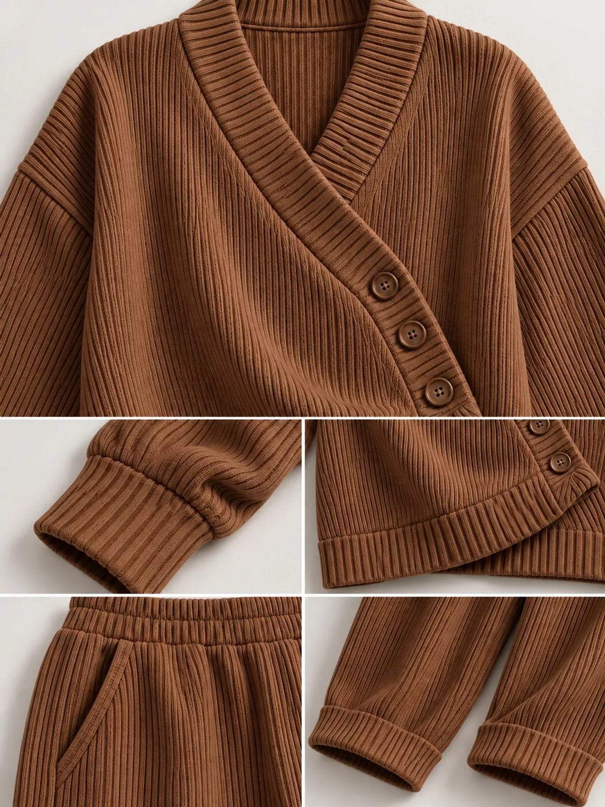 full size elegant v-neck wrap sweater and wide-leg | dropsona - neutral - packaging