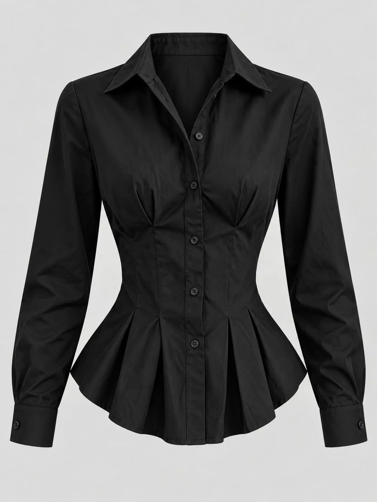 button-down peplum blouse with fitted waist | dropsona - neutral - packaging