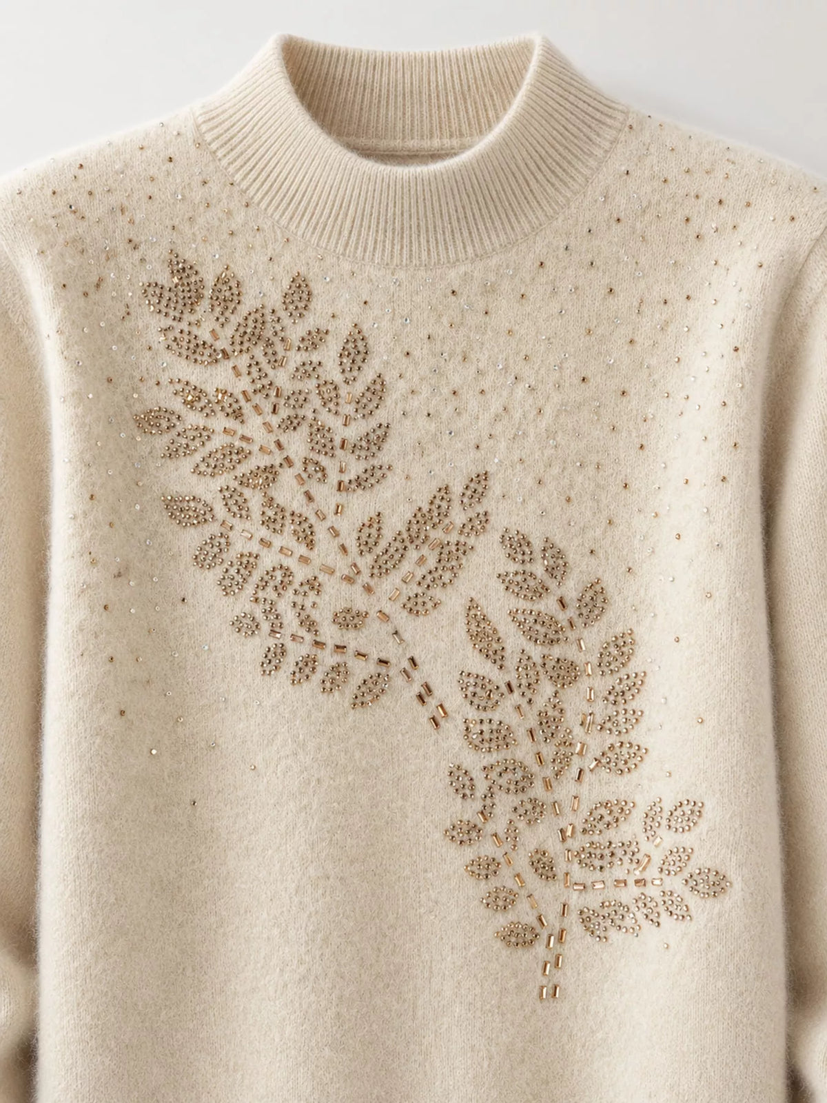 rhinestone leaf mock neck sweater | dropsona polyester - neutral - usage example