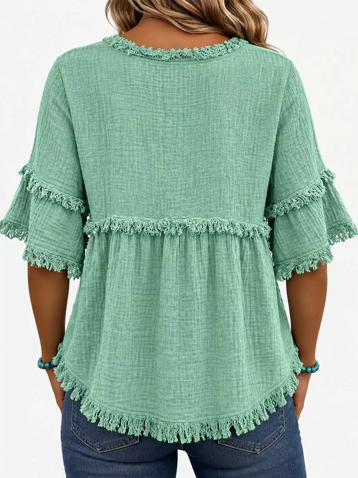 full size frayed edge textured blouse plus | dropsona - neutral - usage example