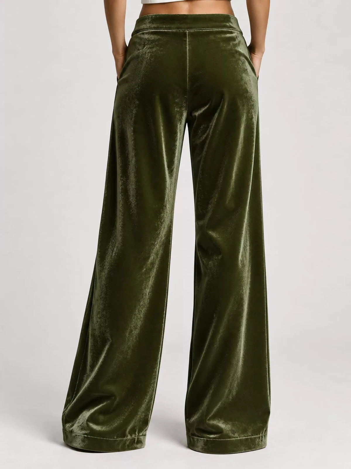 full size high-waisted wide-leg velvet pants with | dropsona - neutral - packaging