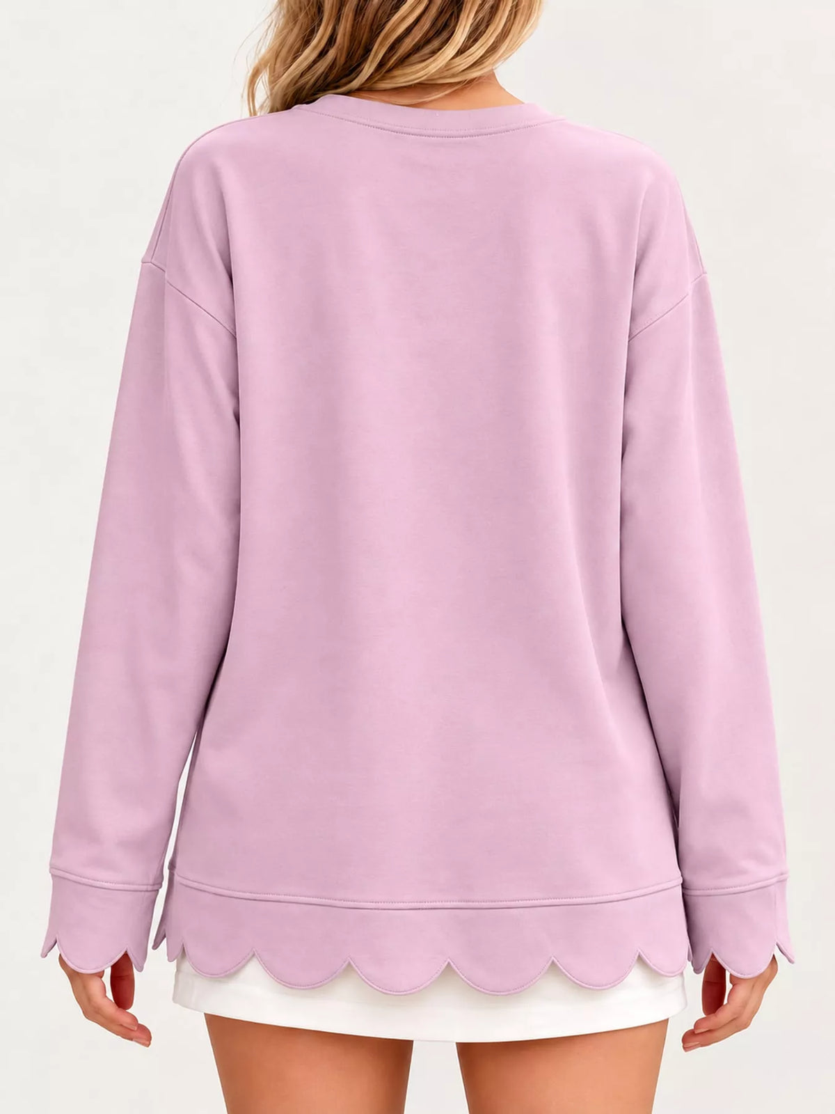 full size casual scalloped hem crewneck sweatshirt | dropsona - neutral - size reference
