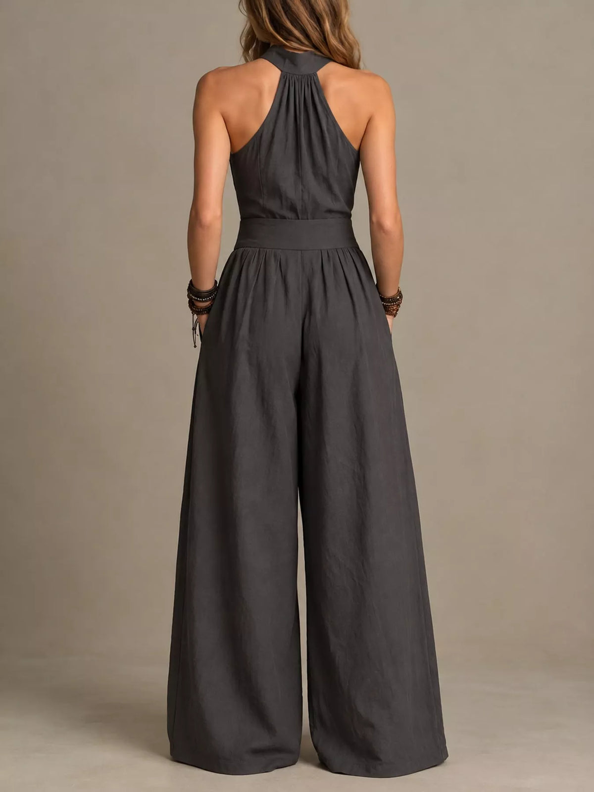 full size halter neck wide-leg jumpsuit plus | dropsona - neutral - front view
