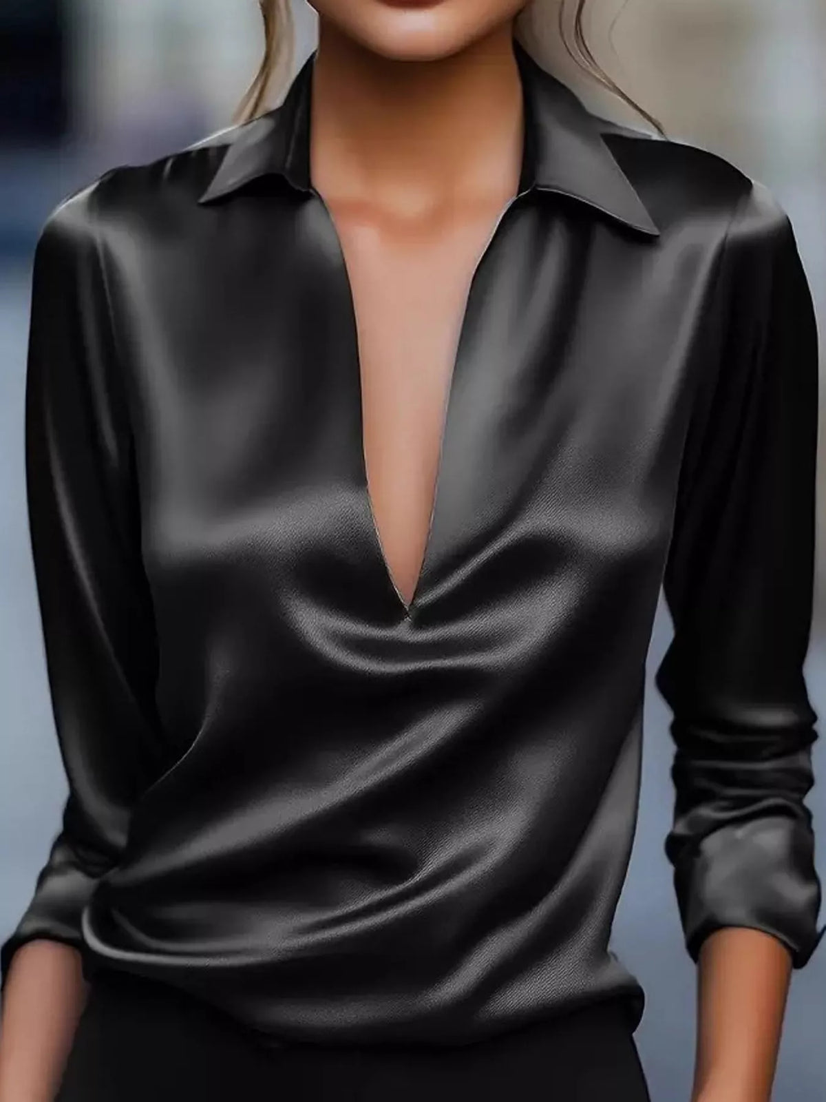 full size satin long sleeve blouse plus | dropsona - neutral - size reference