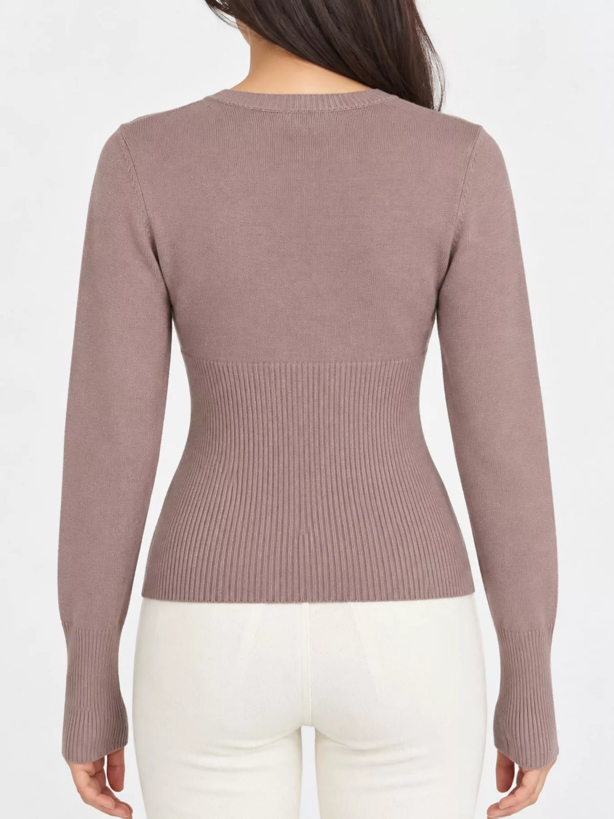 slim-fit ribbed knit button-down cardigan | dropsona - neutral - packaging