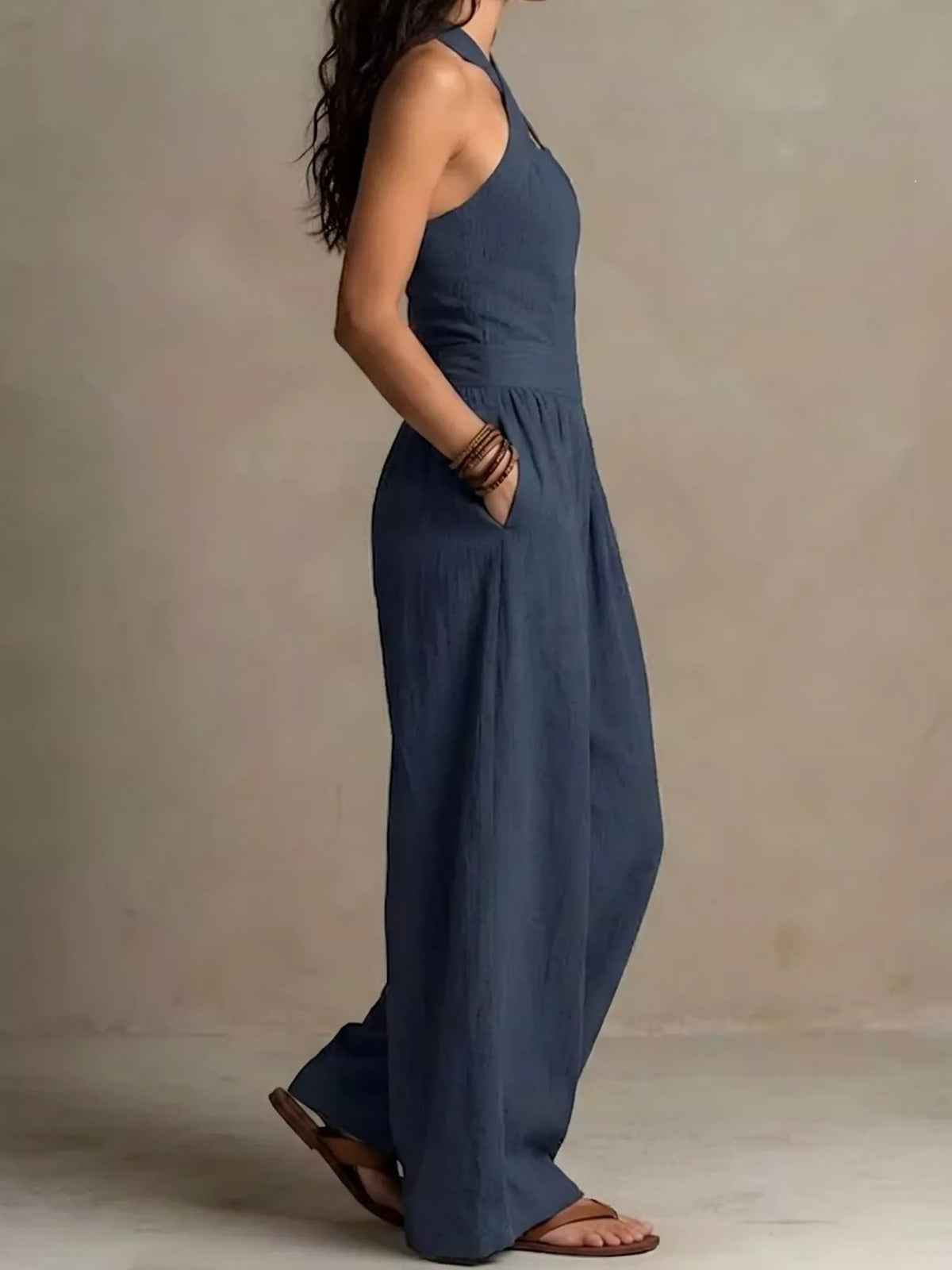 full size halter neck wide-leg jumpsuit plus | dropsona - neutral - packaging
