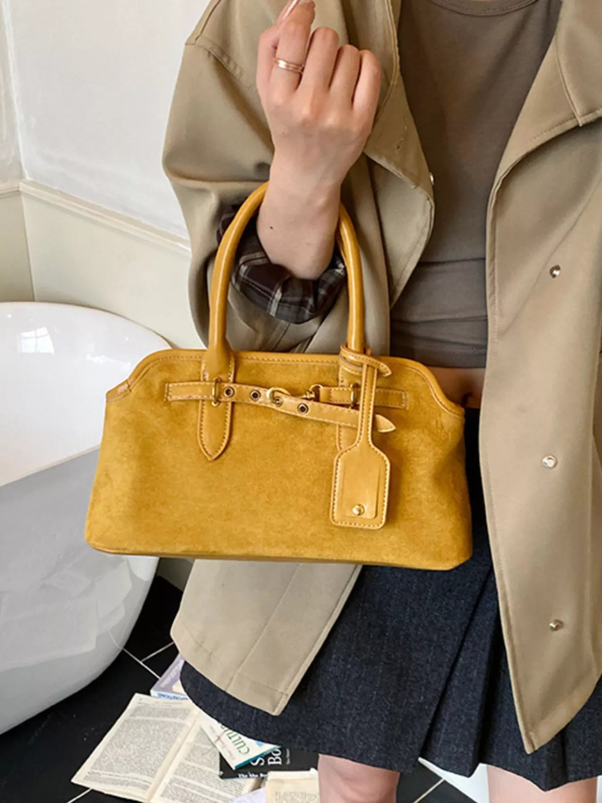 vintage buckle detail handbag – stylish sling | dropsona - neutral - material texture