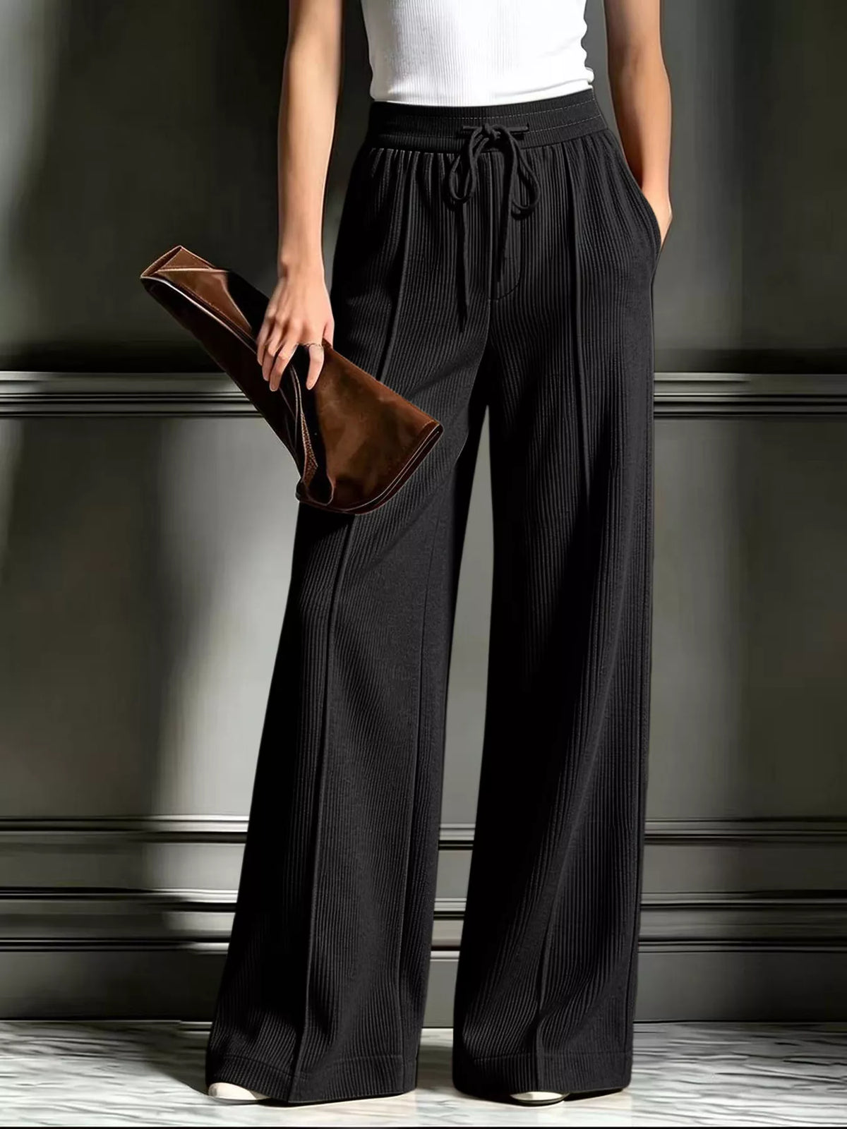 high-waisted wide-leg ribbed corduroy pants | dropsona - neutral - size reference
