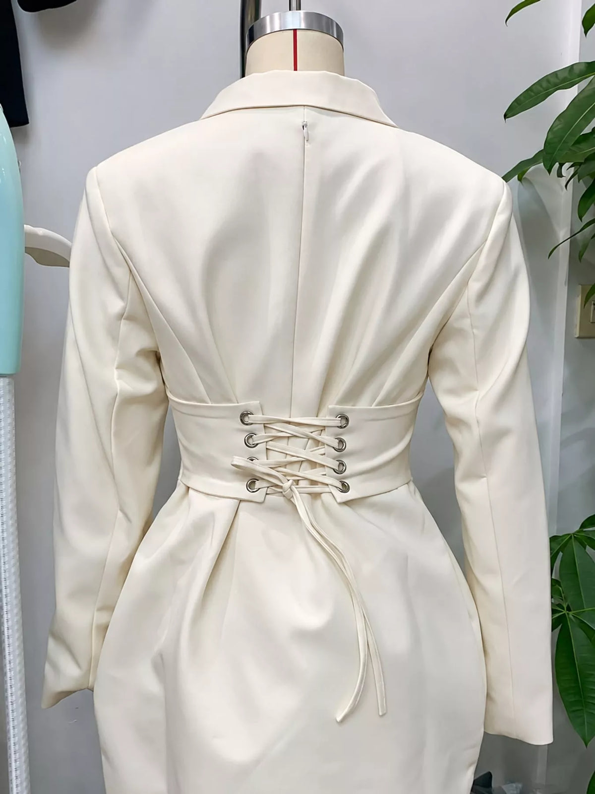 surplice long sleeve blazer dress – basic style fit | dropsona - neutral - front view