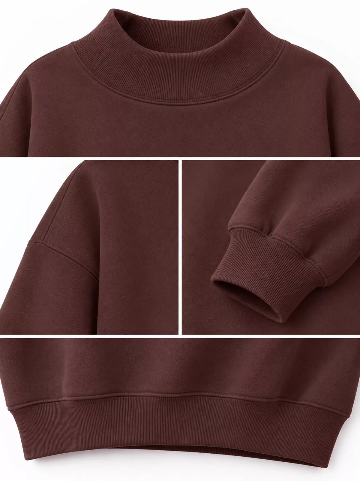 oversized mock neck long sleeve sweatshirt | dropsona - neutral - close-up detail