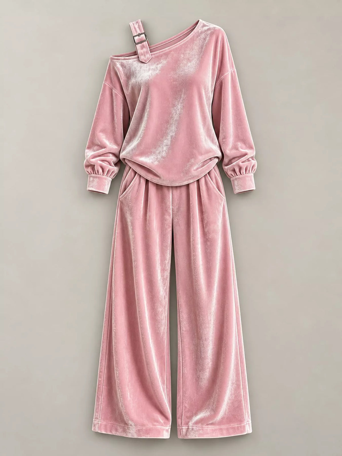 asymmetrical neck top and pants set | dropsona - neutral - front view