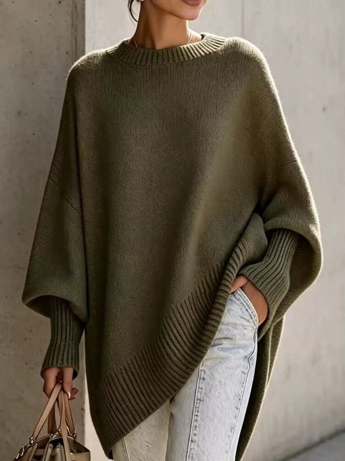 full size ribbed knit dropped shoulder sweater plus | dropsona - neutral - material texture