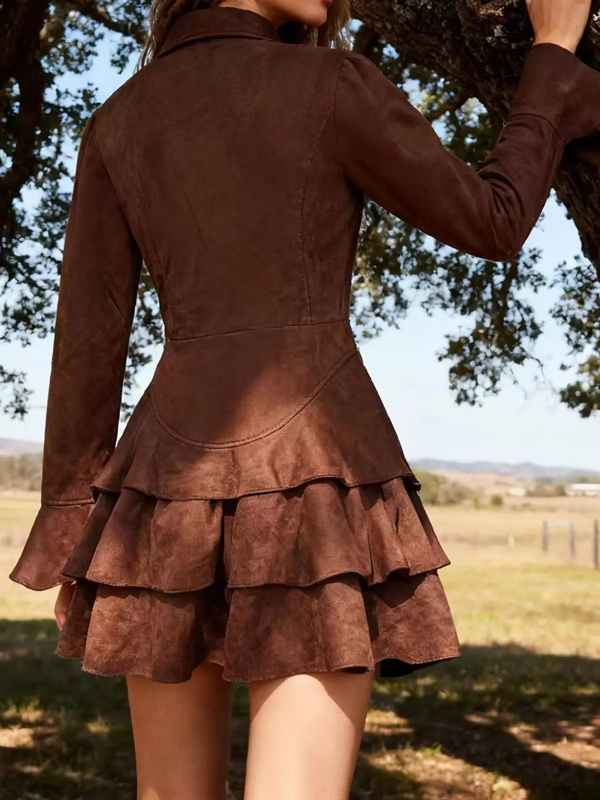 ruffle layered button front mini dress – ruffled fit | dropsona - neutral - usage example